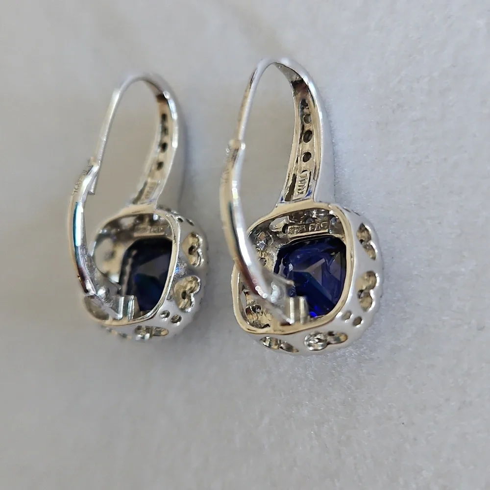 Cushion Cut Sapphire Earrings - Picture 7 of 16